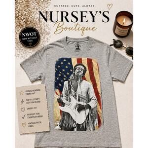 Jimi Hendrix Graphic Tee Small Gray Band Shirt Americana Flag
